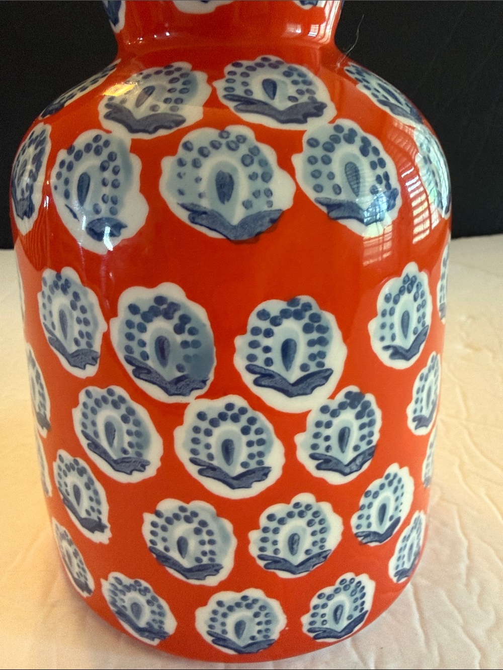 ANTHROPOLOGIE Elza Vase Hand Painted Gold Rim Orange With Blue Flowers Glazed - Picture 9 of 9